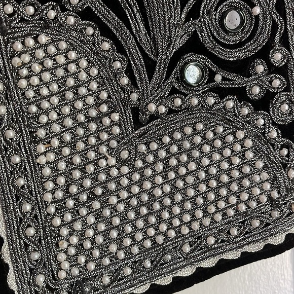 Vintage Beaded Velvet Vest Black & Silver Traditional Folk Embroidered - Picture 4 of 11